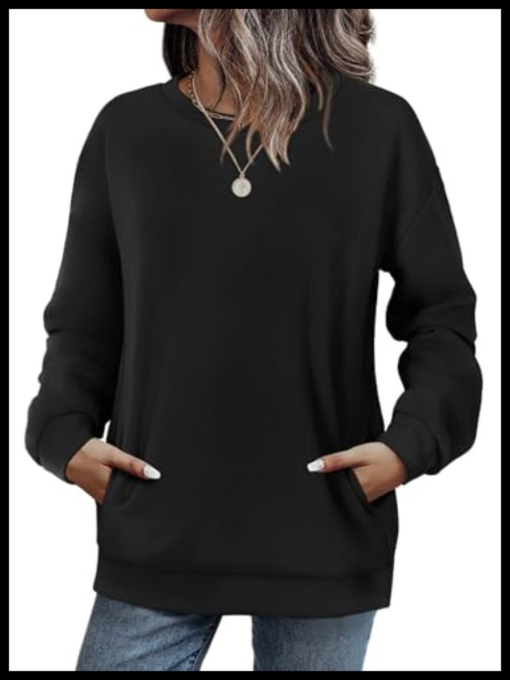 WIHOLL Crewneck Sweatshirt Women Pocket Soft Polyester Spandex Pullover